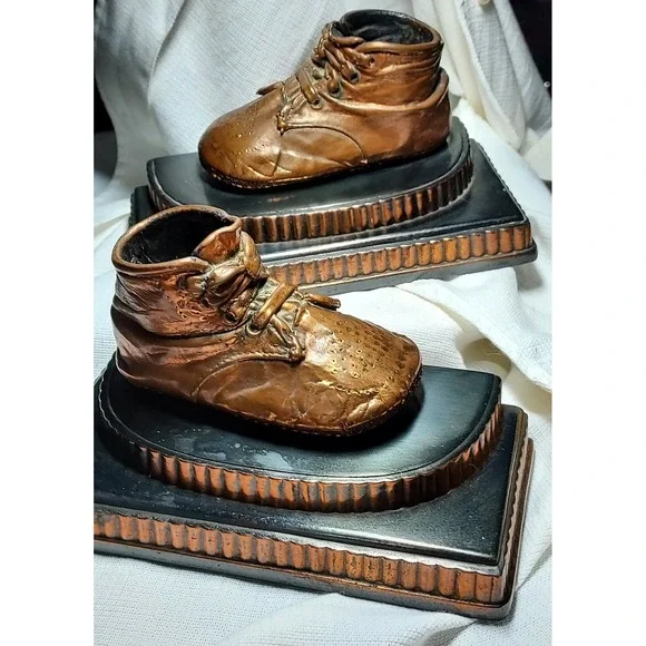 Vintage Bronze Copper Baby Shoe Bookends‎