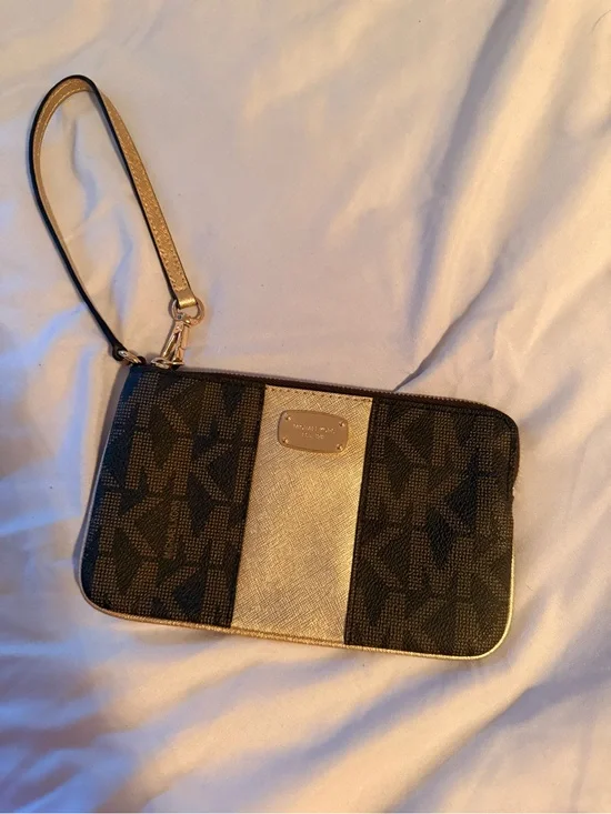 Michael Kors Brown and Gold Signature Wristlet