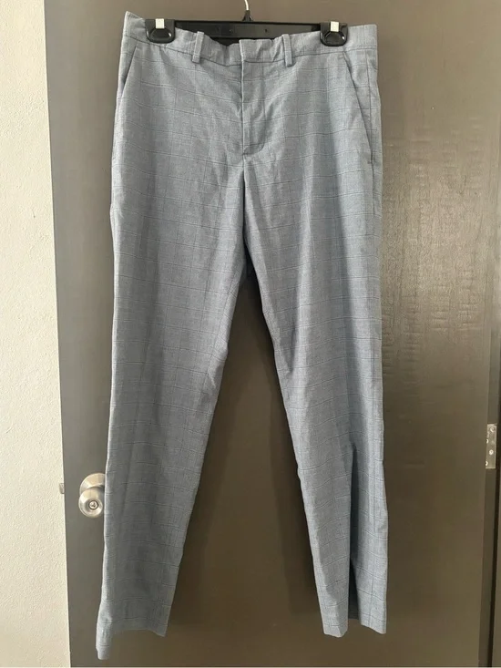 Men's 32x32 Grey Windowpane Dress Pants - Slim fit
