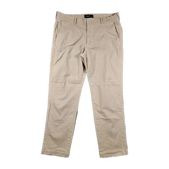 Abercrombie & Fitch Men's XL Slim Taper Stretch Pants Beige Drawstring Cotton‎