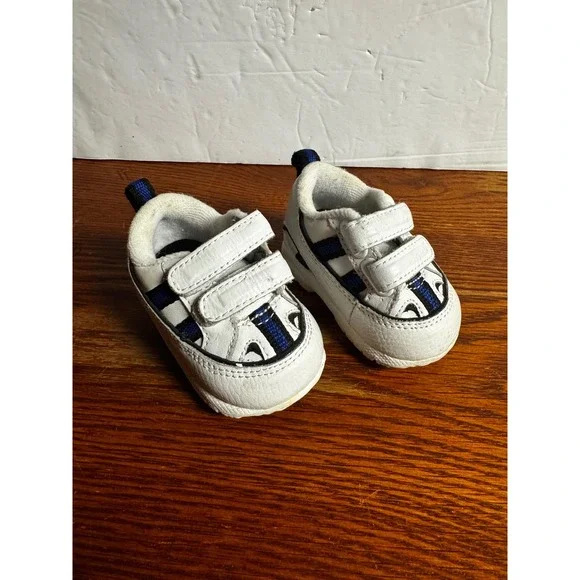 McKIDS Baby Boys White Blue Action Flex Sneakers‎ Hook Loop Straps Size 1