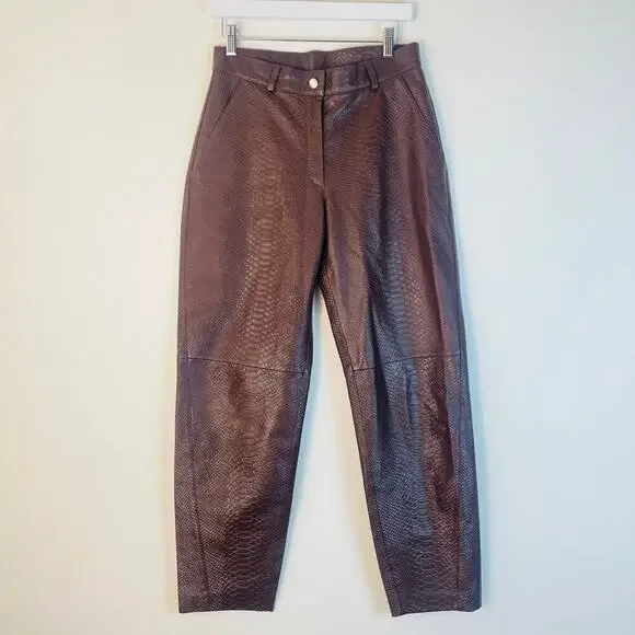 Velez Artisan Men’s Brown Leather Croc Print Straight Leg Pants Size Small
