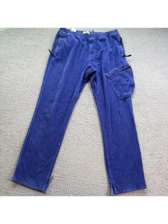 Stone Island Blue Corduroy Cargo Pants W38 Drawstring Wide Wale Made In Romania
