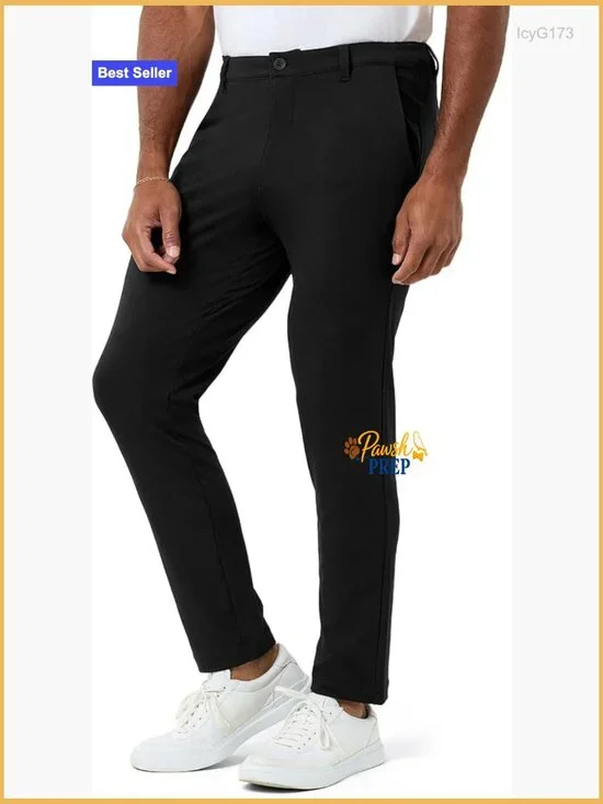 Slim Fit Stretch Chinos - Tapered Tech Travel Pants with Hidden Zip Pockets 30
