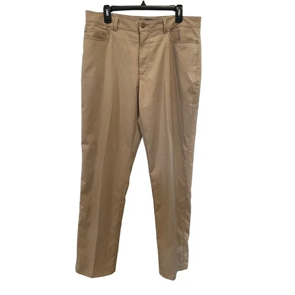 PGA Tour Mens Golf‎ Pants Khaki Tan Straight Leg 5-Pocket Stretch Trousers 34x30