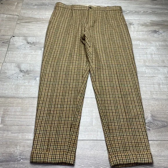Banana Republic Pants Relaxed Tapered Fit Men 38x32 Brown Wool Houndstooth Balli