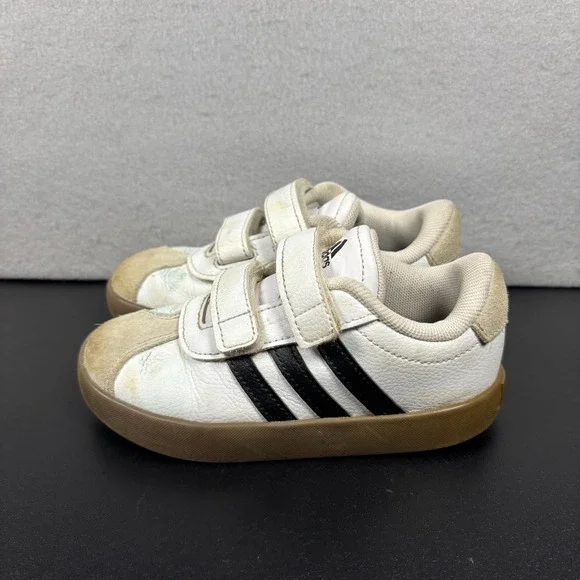 Adidas VL Court 3.0 Hook & Loop No Tie Sneakers Shoes Toddler Size 10K White