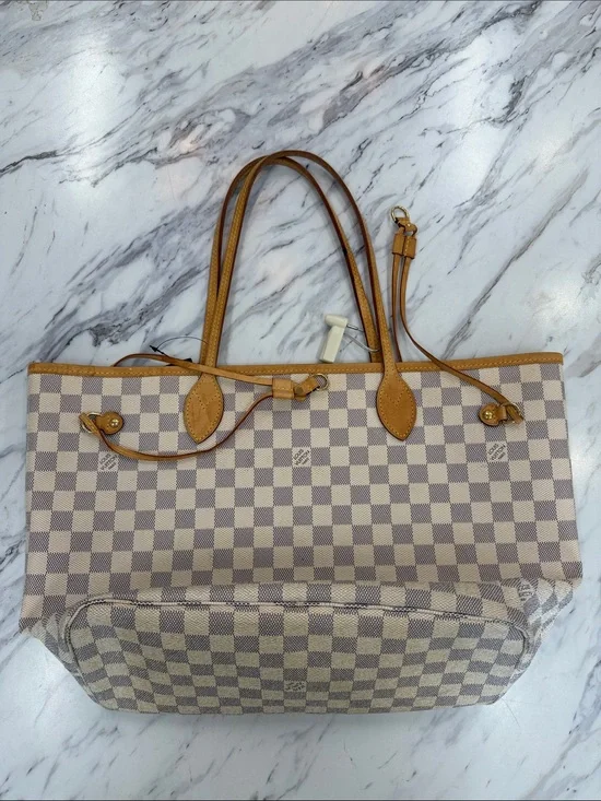 Louis Vuitton Damier Azur Canvas Tote with Tan Leather Trim