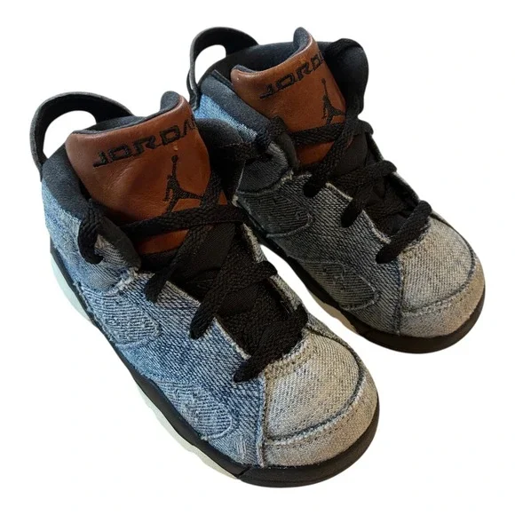 Air Jordan 6 Retro Denim Toddler Shoes‎ CV5488-401 Blue Black Brown Sneakers