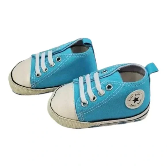 Infant Size 4 Baby Blue Soft Sole Baby Shoes, Baby sneakers for boys