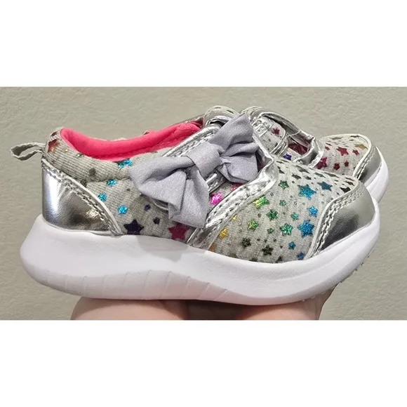 Wonder Nation Toddler Mary Jane Bow Slip-On Sneakers Size 3 – Silver Star Print
