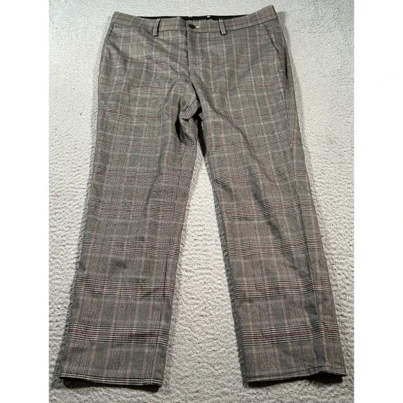 Guess Chino Pants Mens 30 (33x23)‎ Gray Plaid Slim Fit Zip Fly Straight Leg