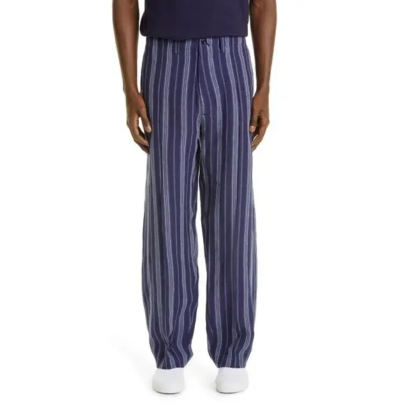 Nicholas Daley 70s Stripe Trouser Irish Linen Waxed Cotton Blue