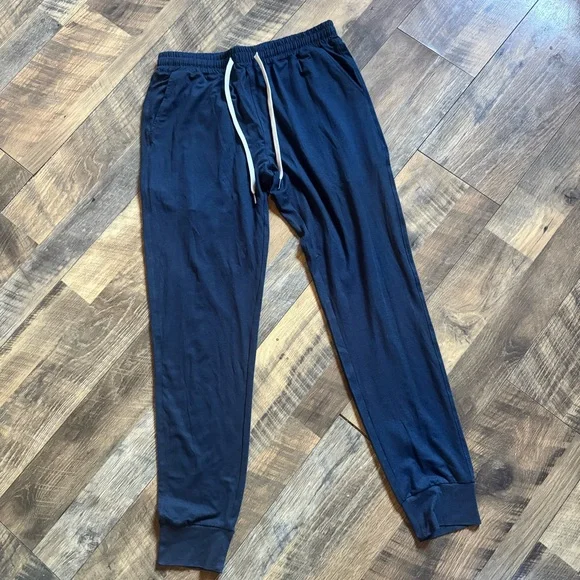 Men's Dark Blue Elastic Waist Jogger Pants with Drawstring