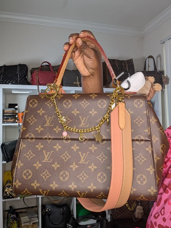 Louis Vuitton Clunny Brown Monogram Canvas Satchel with Pink-Tan Strap