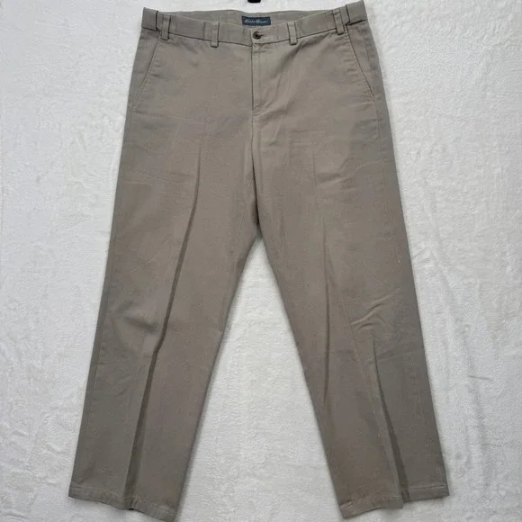 Eddie Bauer Chino Pants‎ Mens 38 Khaki Tan Straight Leg 100% Cotton Twill Casual