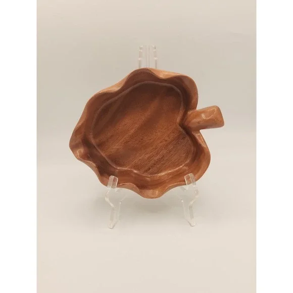 Vintage Harry's Bowl Taro Leaf Monkey Pod Wood Hawaii Brown Wood‎