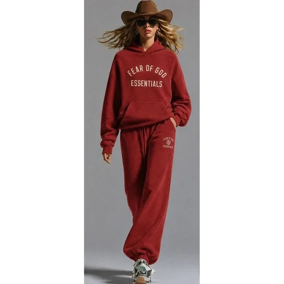 Fear of God Essentials Hoodie & Sweatpants Set In Crimson Tracksuit XL NEW