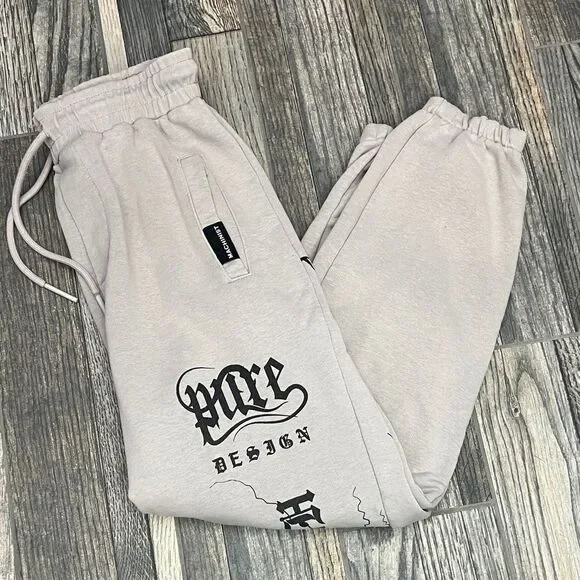 🔥🔥 Y2K MACHINIST Streetwear Brand Graphic Gray Sweatpants Men Size Large - EUC