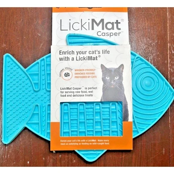 LickiMat Casper Fish-Shaped Cat Slow Feeder Lick Mat Boredom Anxiety Reduce Blue