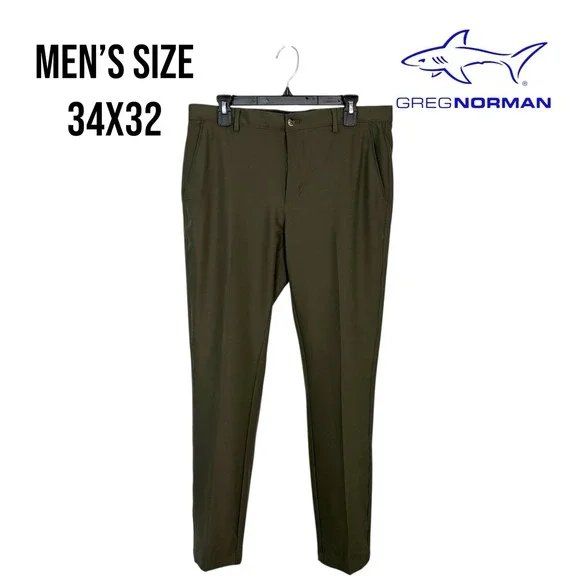 Greg Norman Men's Performance Golf Pants Size 36x32 Olive‎ Stretch Lightweight