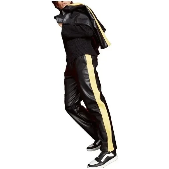 NWT! Royalty by Maluma Men's Faux‎ Leather Mid Rise Straight Leg Pants Black 30