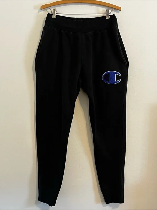 Champion Reverse Weave Joggers EUC Men’s Medium Black Big C Logo Sweatpants Y2K