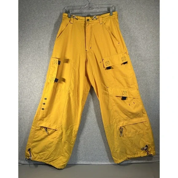 MacGear Cargo Pants 30x31 Yellow Wide Leg Baggy Skate Rave Y2K Pockets Galore
