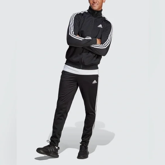 Adidas Essentials NWT 3 stripe black track suit men’s Medium