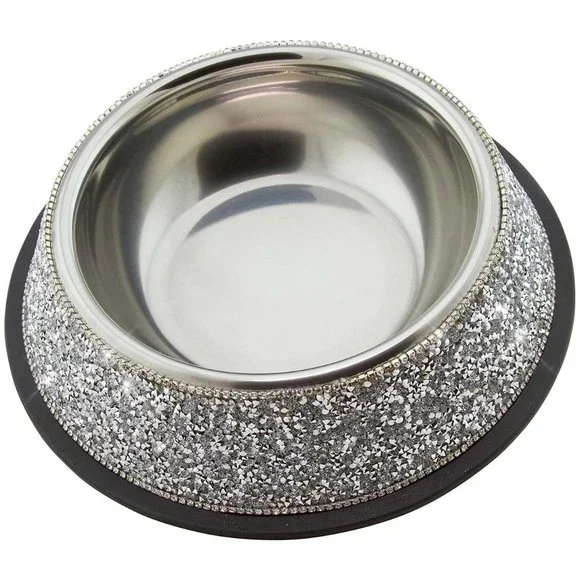 NEW Sparkling Bling Swarovski Crystal Rhinestone Stainless Pet Bowl: Cat…