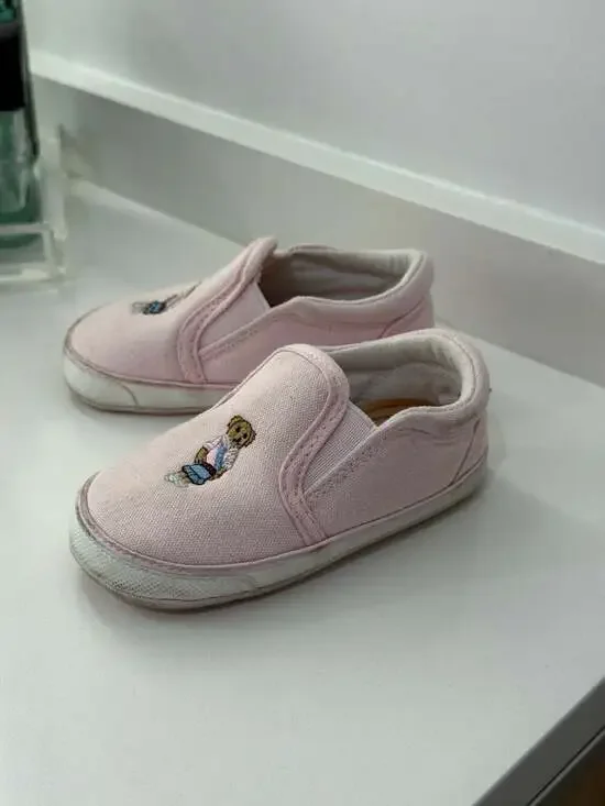 Polo Ralph Lauren Bal Harbour II Bear Pink Canvas Slip-On Crib Shoes babies