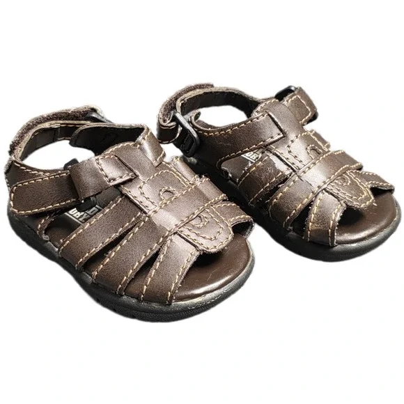 Faded Glory Dallas Fisherman Sandals Boy's Size 2  Brown Hook Loop‎ Straps