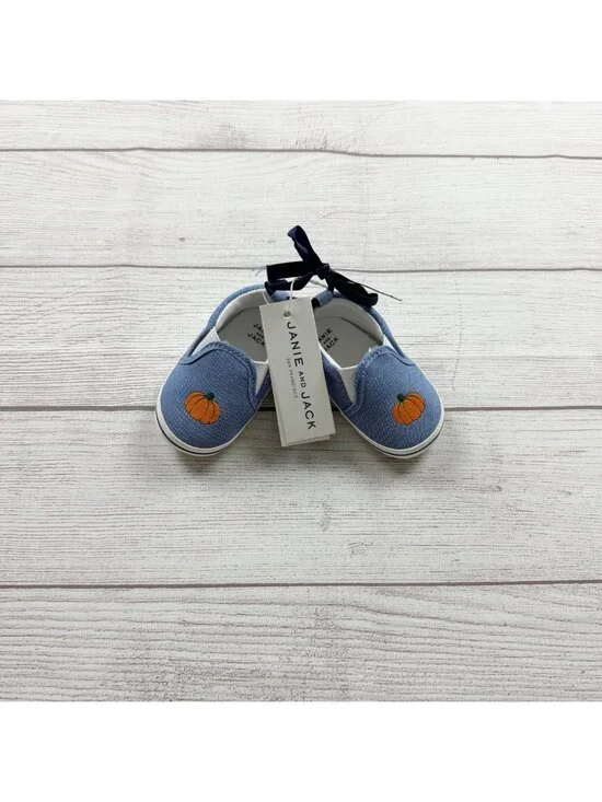 Janie And Jack Baby Pumpkin Denim Slip On Shoes NWT 6-12 Months