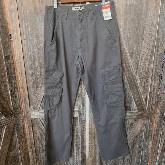 Wrangler Authentics Pants Men's Size 30 x 32 Gray Cargo Pockets‎ Work Wear New