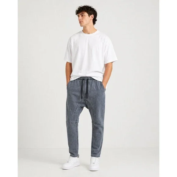 Cotton On Men 36 Washed Gray  Jogger Pants Drop Crotch Tapered Drawstring Jeans