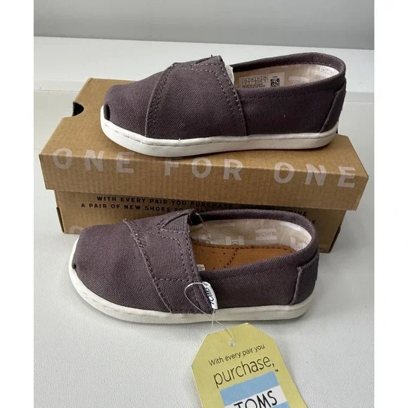TOMS Classic Ash Canvas Toddler Slip On Tiny‎ Shoes Grey Unisex Size 8C New