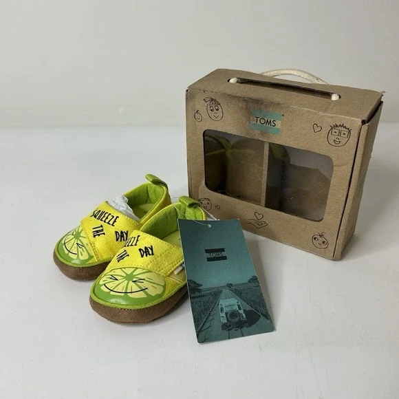 Toms Pinto Baby Crib Shoes Size 4 Lemon Lime Squeeze the Day