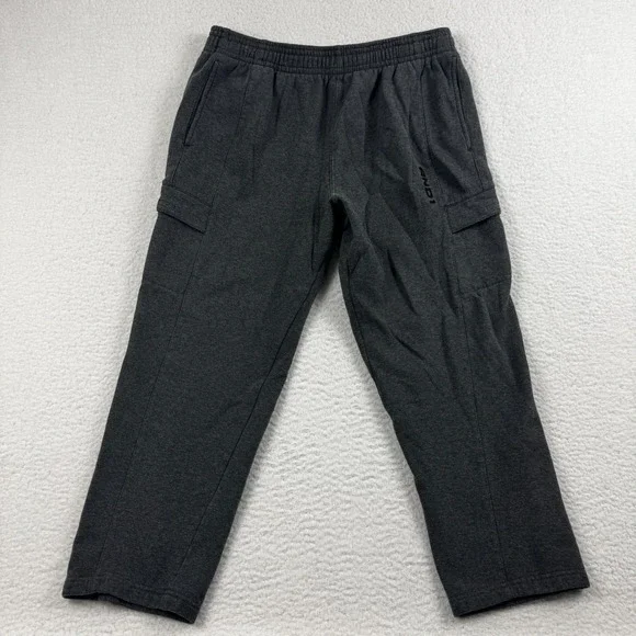 AND1 Cargo Sweatpants Mens XL Gray Fleece Lined Drawstring Straight Athletic Fit