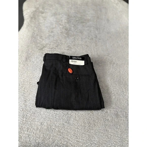New Nautica Men's Gray‎ Striped Wool Pleated Dress Pants Cuffed Size 40x30