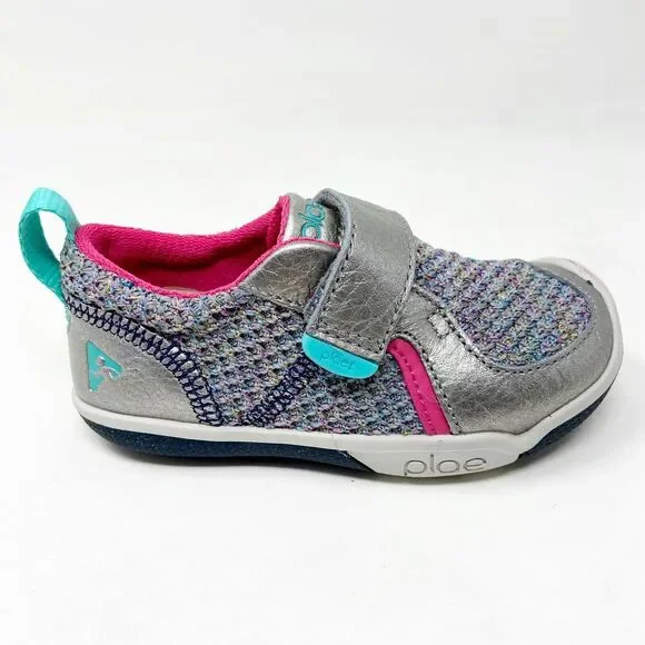Plae TY Hematite Silver Baby Girls Toddler Laceless Sneakers 102340 009