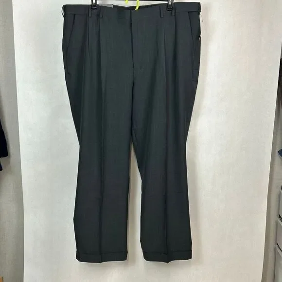 NEW Van Heusen Men’s Pants Slacks Gray Sz 46x32 Big & Tall Flex Waistband Premiu