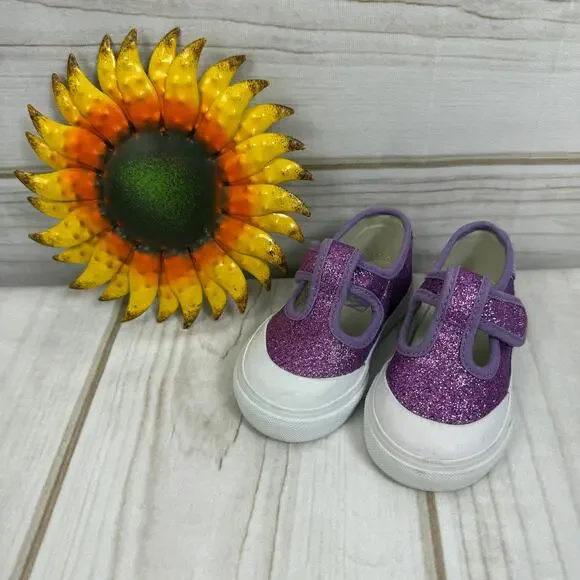 Vans Kids Purple Glitter Leena T Strap‎ Velcro Sneakers 4C