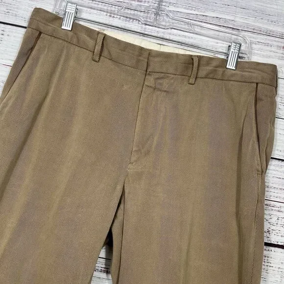 VTG Polo Ralph Lauren 36x32 Beige Twill Leather Trim Pocket Chino Pant Trouser