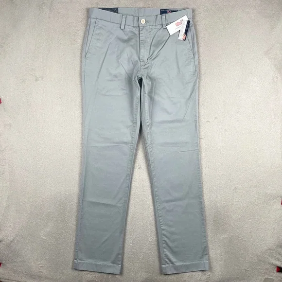New Vineyard Vines Breaker Pant Men 30x32 Slim Fit Gray Preppy Golf Office Chino
