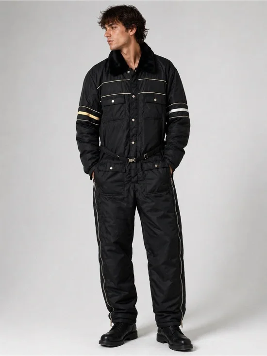 Vintage Sears Work Leisure Nylon Insulated Hooded Coveralls Jumpsuit Snow 48Tall