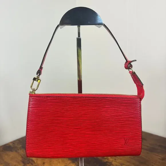 Authentic Louis Vuitton Red Epi Leather Accessories Pochette Bag Vintage