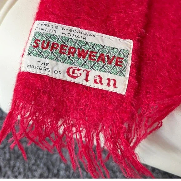 Vintage Superweave Clan Mohair Throw Blanket Fringe Brushed Red 70