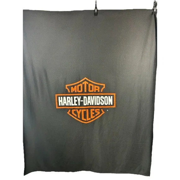 Harley Davidson Bar & Shield Fleece Throw Blanket |‎ Black & Orange Biker Core