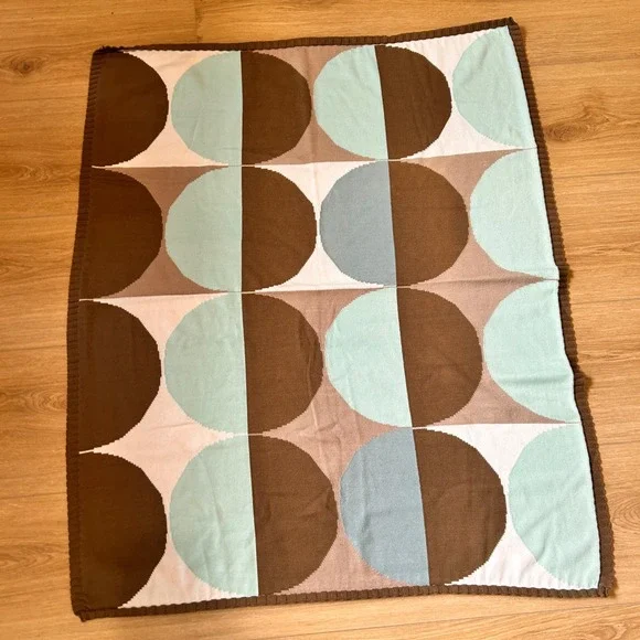 DwellStudio Knit Baby Blanket 31x36 Brown Mint Green Geometric Circles MCM