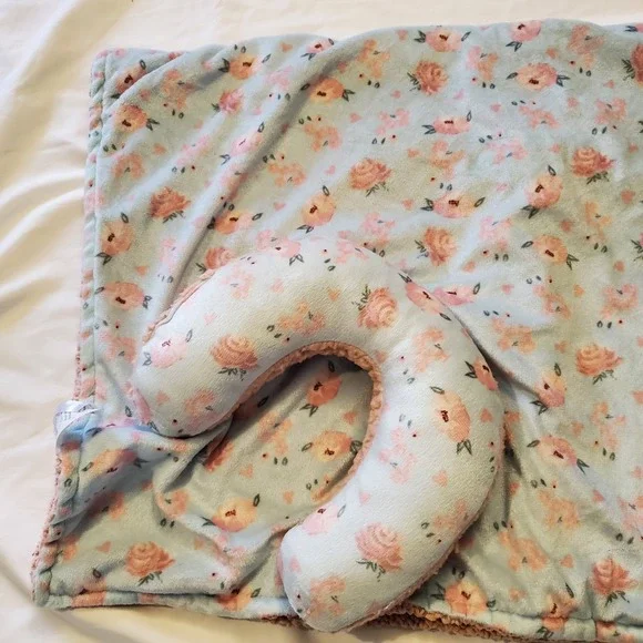 Le Bebe‎ Favorite Baby Blanket Blue Spring Pink Flowers Lovey Plush Sherpa